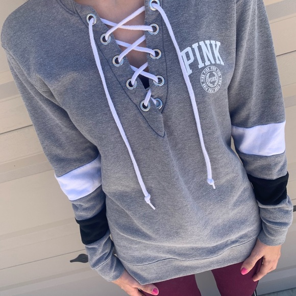 Pink VS Lace Up Crewneck - Picture 2 of 3